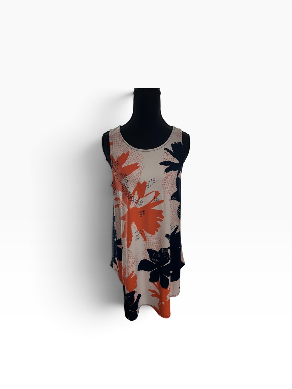 Alfani Floral Swing Tank Top - Orange & Navy